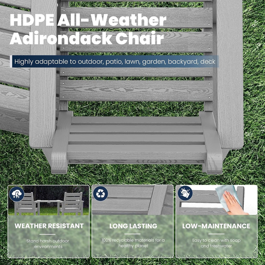 PLUUV Tall Adirondack Chairs Set of 2, All Weather HDPE Poly Bar Height Balcony Adirondack Chair with Removable Double Connecting Trays, Outdoor Adirondack Barstools for Deck, Patio, Yard, Pool, Lawn