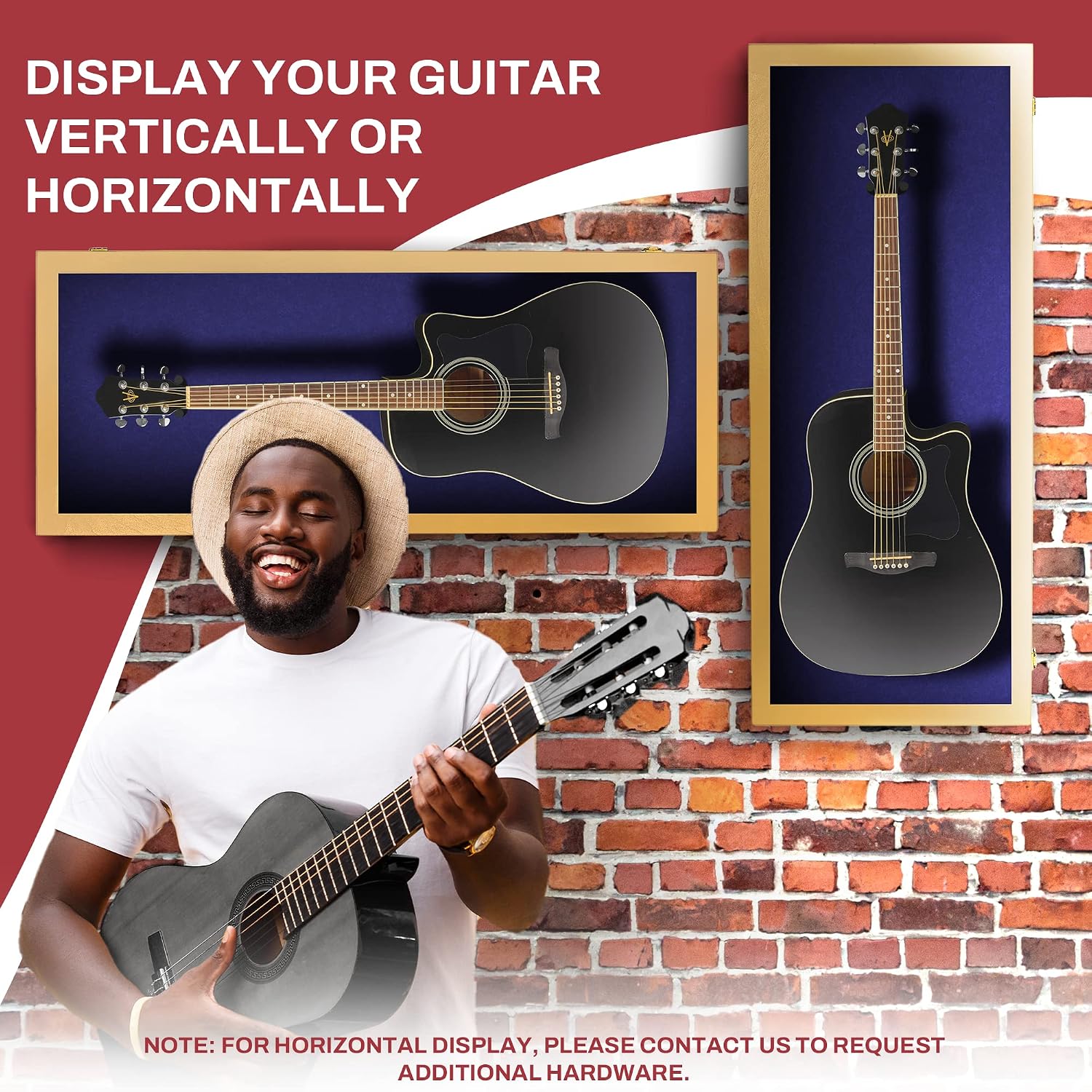 PENNZONI Acoustic Guitar Display Case - Acrylic Acoustic Guitar Case - Guitar Display Case Wall Mount Made from Hardwood Frame & Clear Acrylic - Golden Oak w/Felt Blue