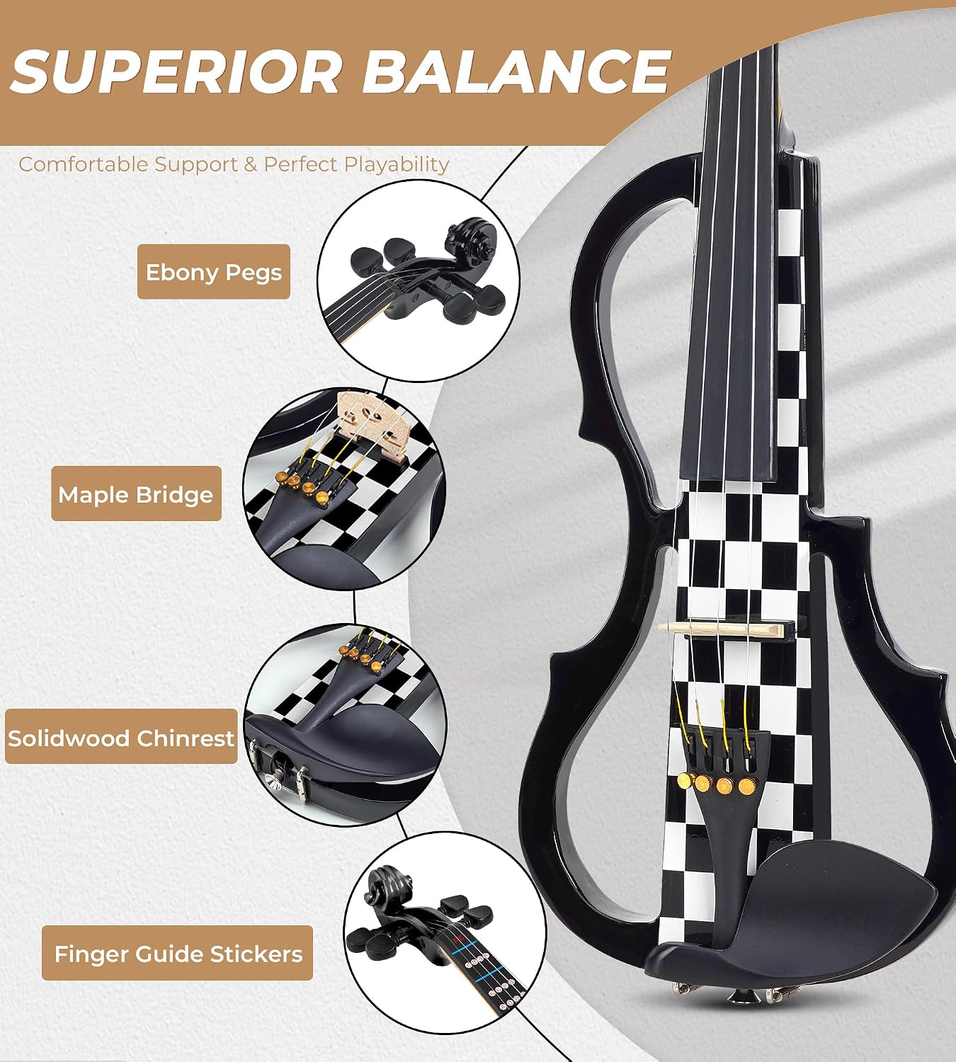 Vangoa LEFT HANDED Electric Violin 4/4 Full Size, Silent Electronic Violin Fiddle for Lefty with Solid Maple Wood Metallic, Ebony Fittings for Beginners Adults Teens Youth Students, Black