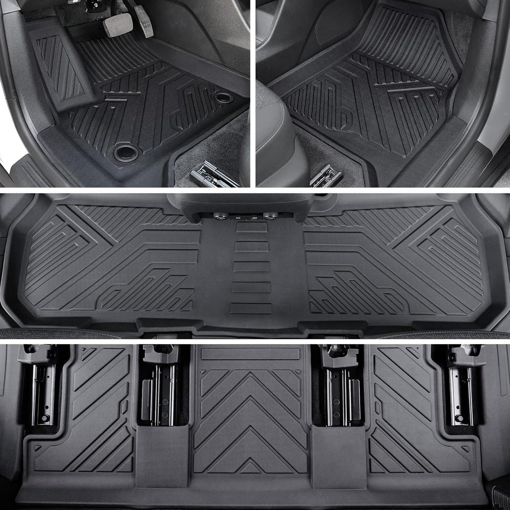 Floor Mats Set for 2024-2026 Chevy Traverse & GMC Acadia & 2025-2026 Buick Enclave, with 2nd Row Kick Mats, Only for 7 Seats Captain Chairs, All Weather TPE Cargo Liner Door Sill Accessories