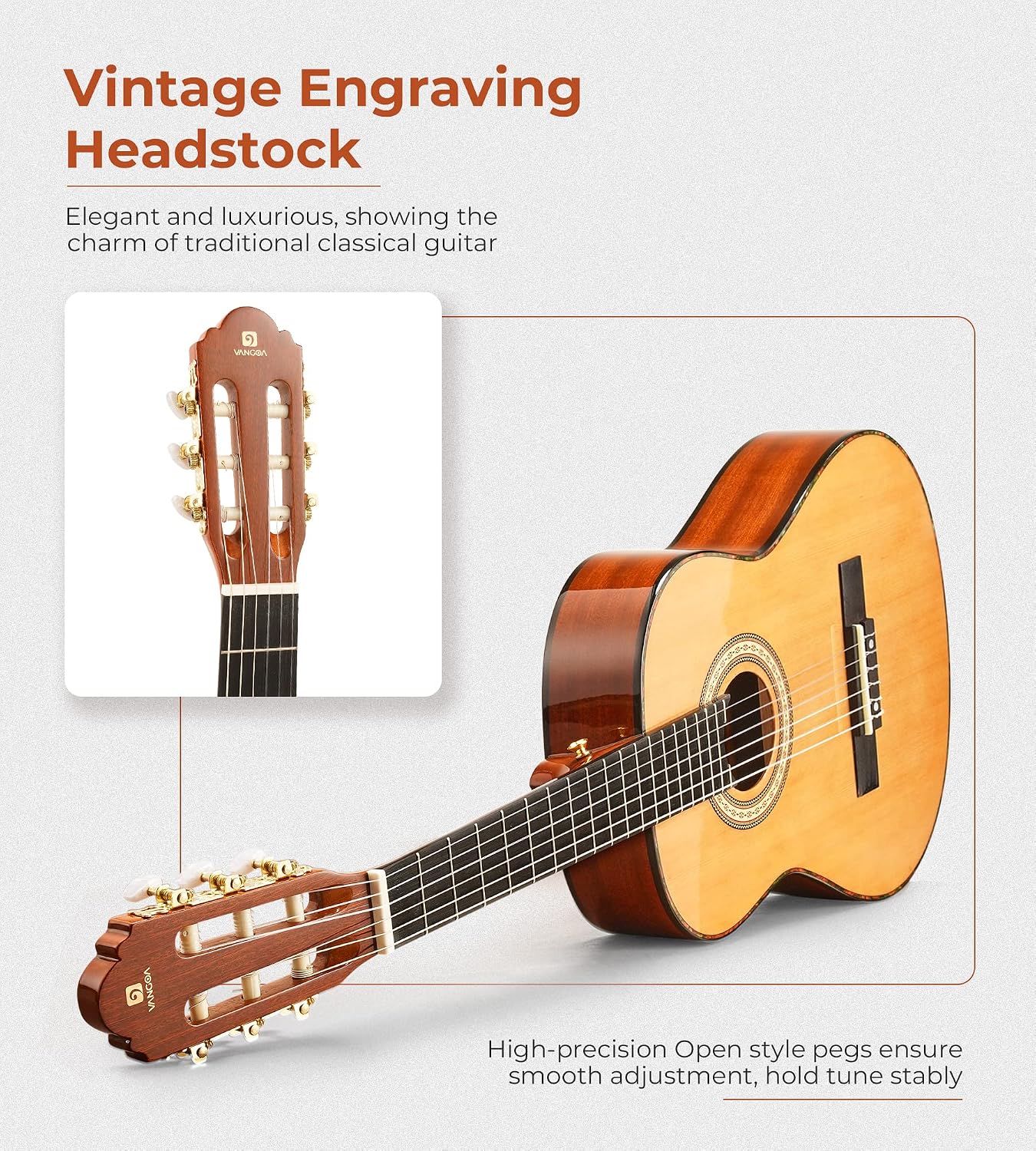 Classical Guitar Full Size 4/4 Spanish Style Classical Guitarra, 39 Inch Nylon Strings Guitar Ideal for Beginner Adults, Cedar Top, by Vangoa