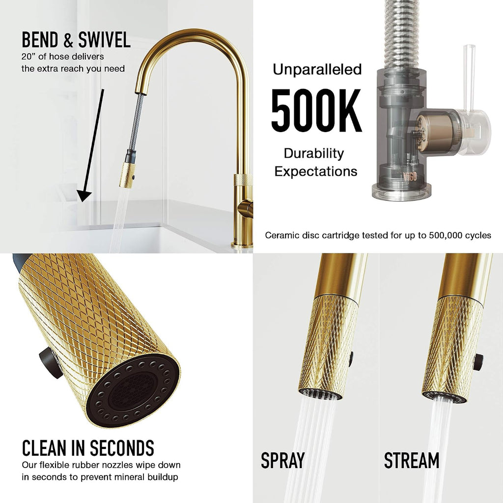 VIGO Bristol 19'' H Single Handle Pull-Down Sprayer Kitchen Faucet in Matte Brushed Gold-VG02033MG