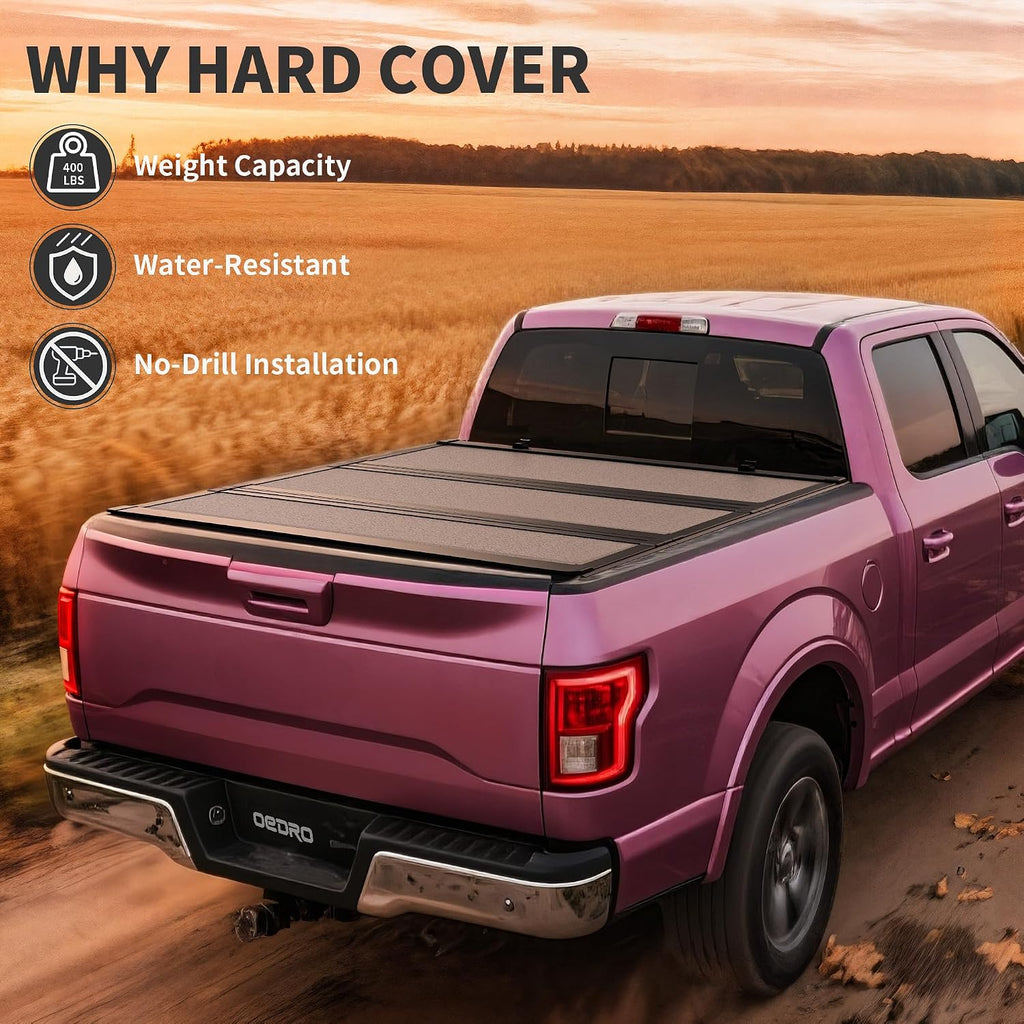OEDRO Low-Profile Hard Tri-Fold Tonneau Cover Compatible with Chevy Silverado/GMC Sierra 1500 New Body Style 2019-2026 6.6ft Bed w/o Multi-Flex Tailgate, One-Handed Quick Release, Drainage Design