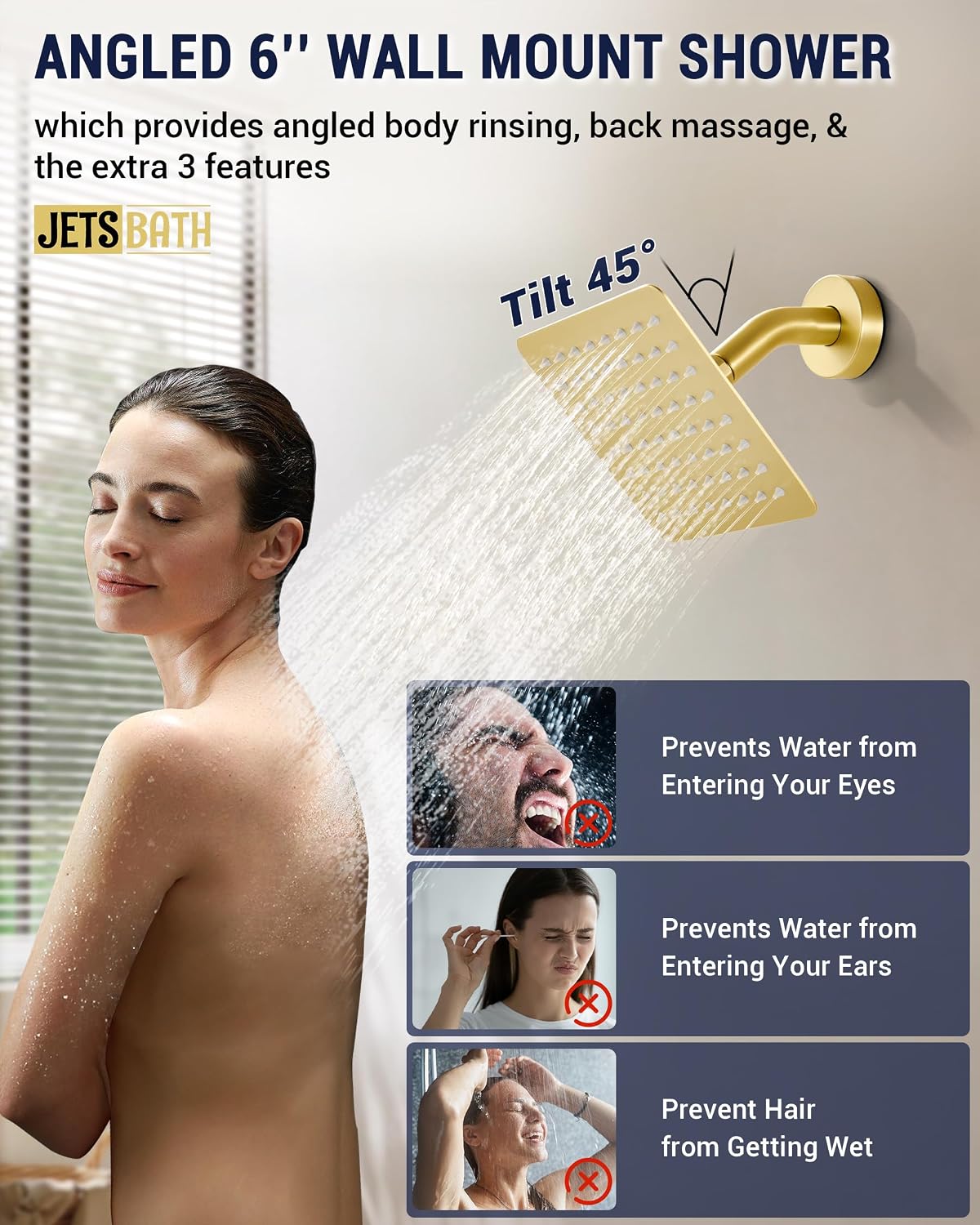 Dual Rainfall Shower Head System with 4 Body Jets, JetsBath Shower Faucet Set Double Shower Head 6-Inch Shower Head & 12' Rain Shower, Luxury Brushed Gold Shower Faucet Set,Wall-Mounted Shower System