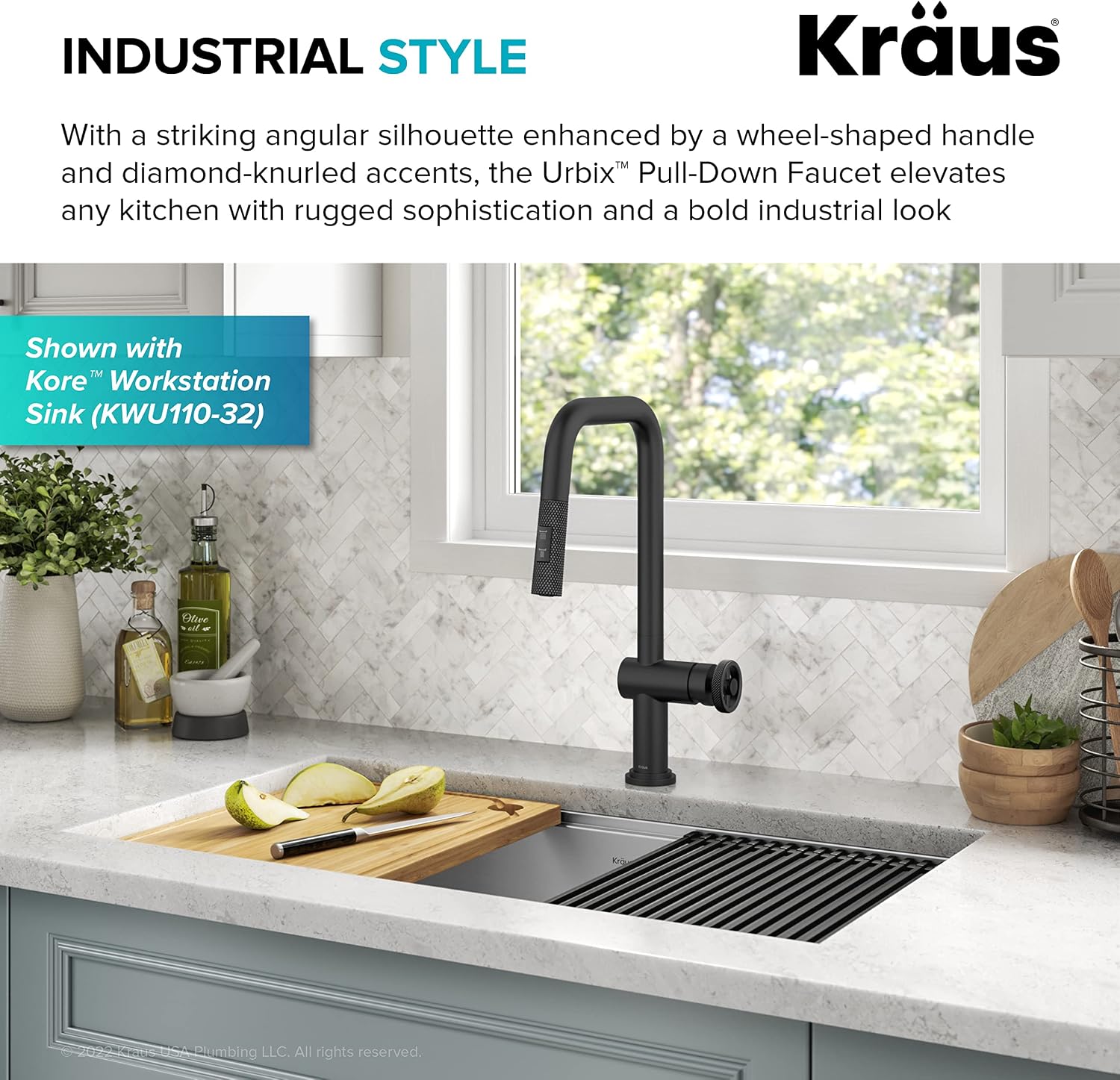 KRAUS Urbix Industrial Pull-Down Single Handle Kitchen Faucet in Matte Black, KPF-3126MB