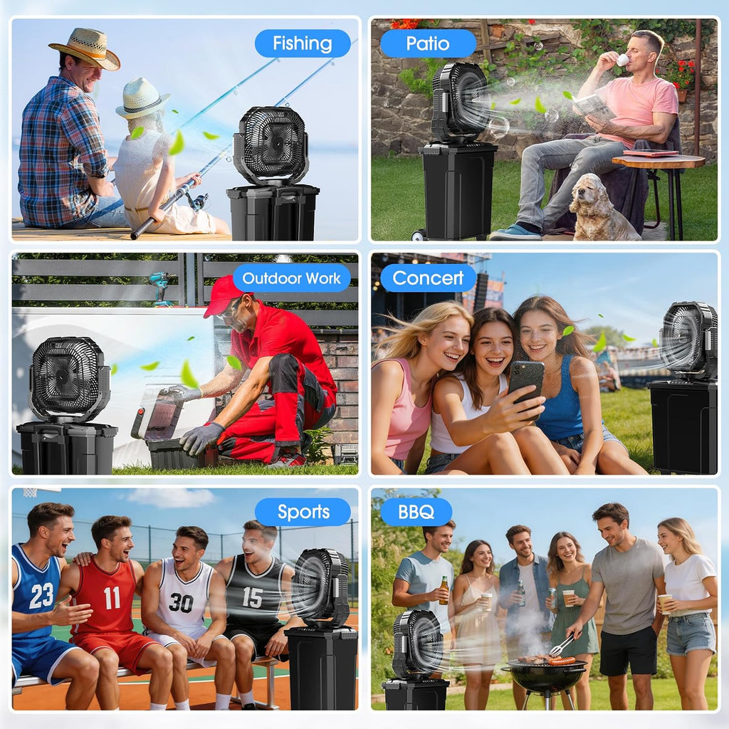 Ausic 5 Gal 12' Portable Misting Fan for Outside Patios, 30000mAh Outdoor Oscillating Rechargeable Battery Fan, Cooling Water Camping Fan with Telescopic Handle/Remote, Summer Essentials