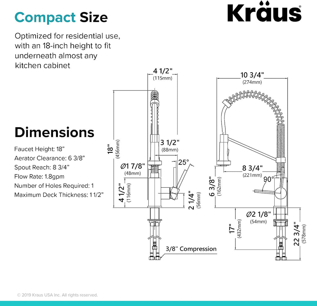KRAUS Bolden Commercial Style 2-Function Single Handle Pull Down Kitchen Faucet in Matte Black, KPF-1610MB