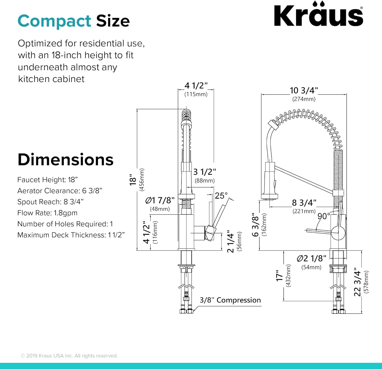 KRAUS Bolden 18-Inch Single Handle Commercial Style Pull-Down Kitchen Faucet with Soap Dispenser in Matte Black, KPF-1610MB-KSD-43MB