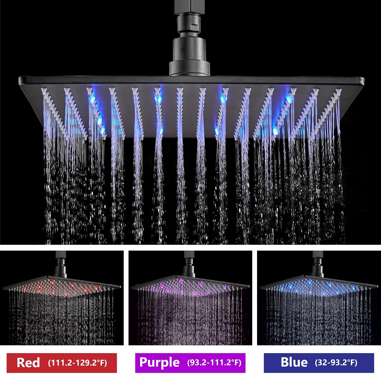 Aolemi Ceiling Mount Shower Faucet Set with Handheld Spray High Pressure Shower Faucets Sets Complete Rough-in Valve and Shower Trim Kit System Included Rainfall Matte Black 10 Inch LED Shower Head