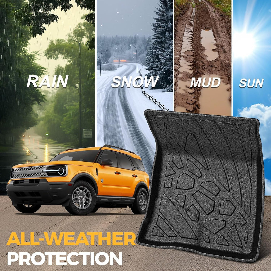 Floor Mats for Ford Bronco Sport 2021-2026, All Weather Floor Mats Trunk Cargo Liner with Backrest Protectors and Door Sill Guards Accessories, Full Coverage Set (Fit Compact Spare Tire)