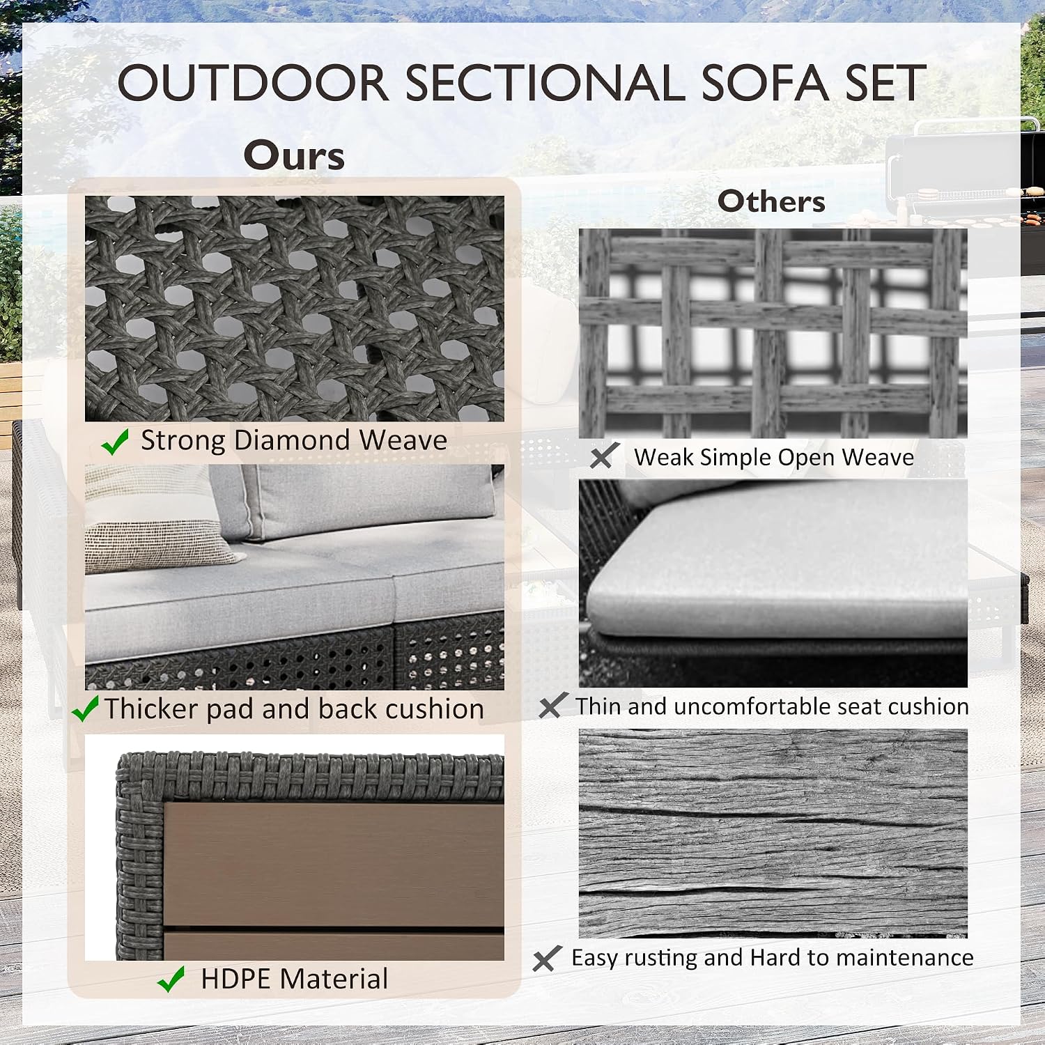 Boho Patio Furniture Set with Small Outdoor Table, Patio Bar Set w/ Sillas para Balcon, Sillas para Patio Exterior, Adjustable Backrest, Ice Bucket Table, All-Weather Wicker (Grey+Brown+Yellow)