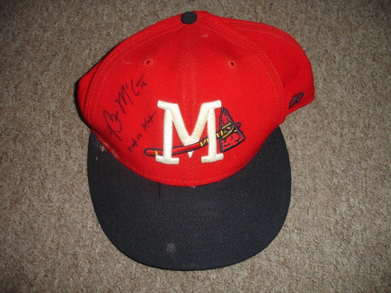 Topps 2005 Brian Mccann Mississippi Braves Autographed Game Used Baseball Hat - Autographed Game Used Mlb Hats