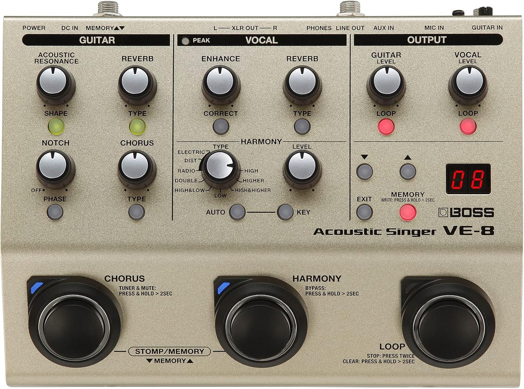 BOSS VE-8 Acoustic Singer | Compact All-In-One Preamp and Effects Solution for Singing Guitarists | Create Natural Harmonies in Real-Time | Studio-Quality Processing | Multiple Vocal Effects | Looper