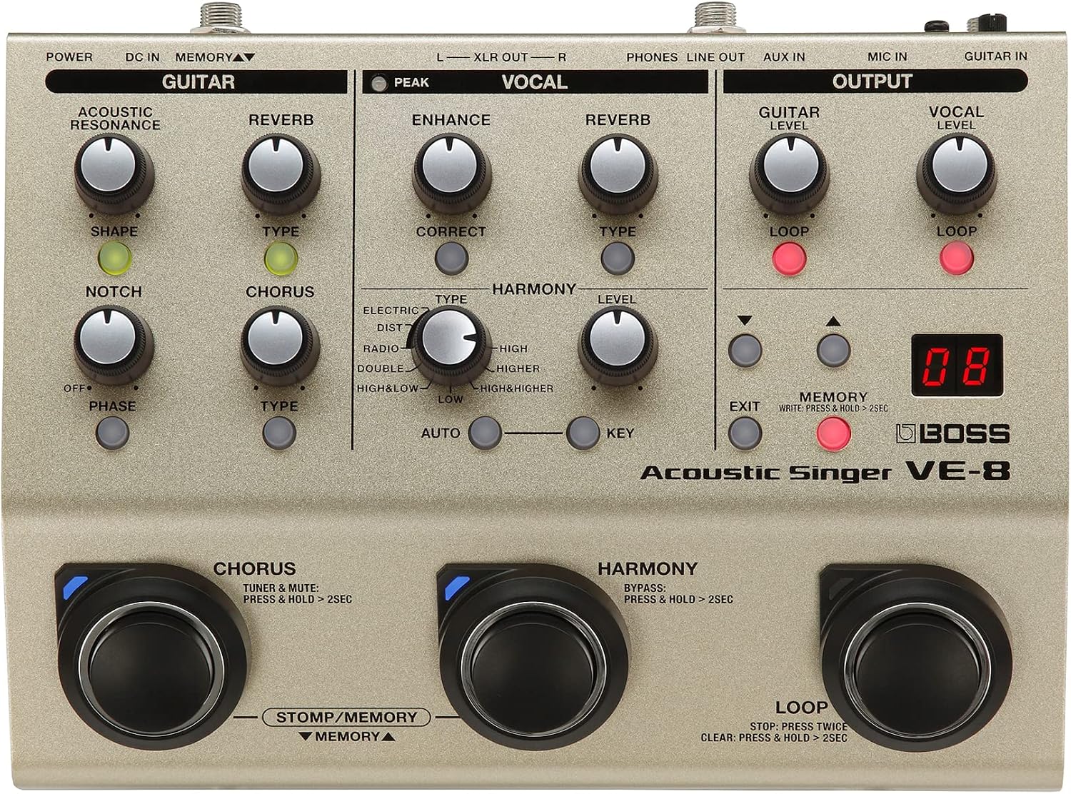 BOSS VE-8 Acoustic Singer | Compact All-In-One Preamp and Effects Solution for Singing Guitarists | Create Natural Harmonies in Real-Time | Studio-Quality Processing | Multiple Vocal Effects | Looper