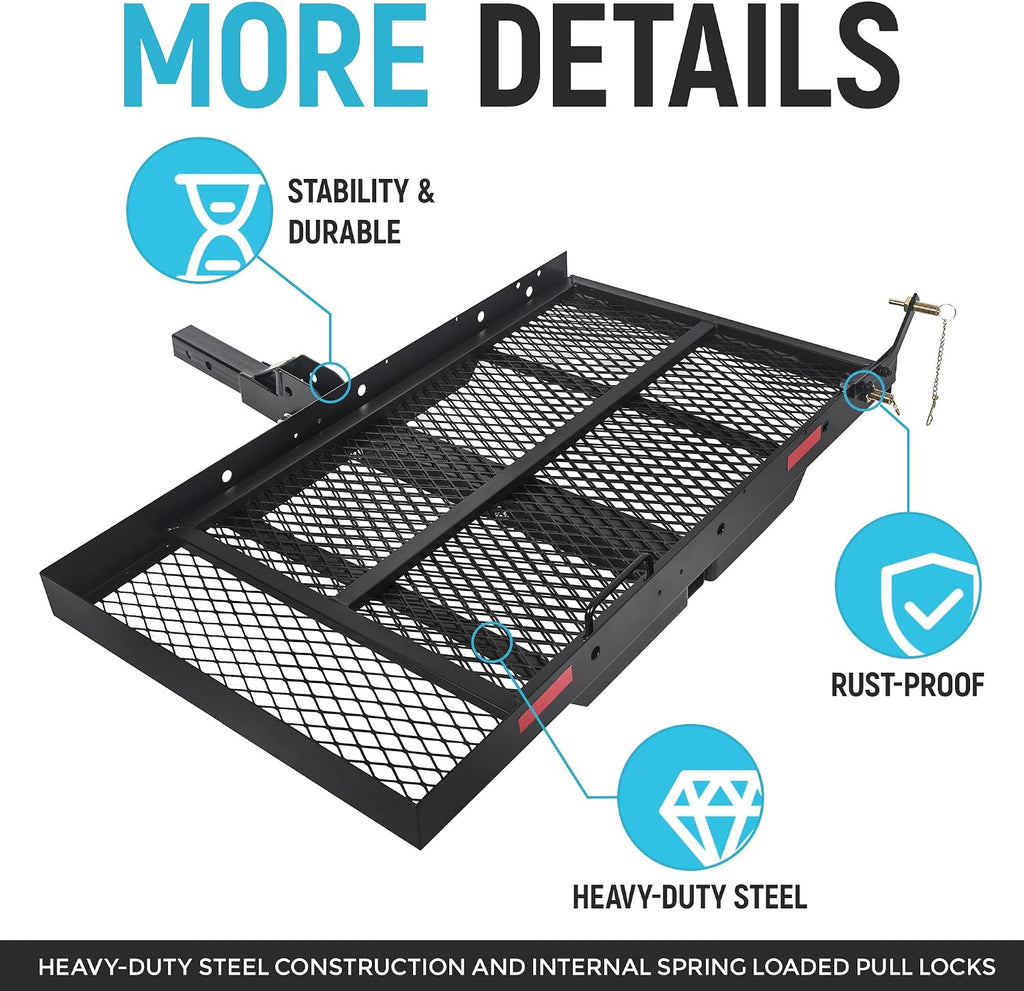 ECOTRIC 46.2 X 26.8 X 38.7 Inch Hitch Cargo Carrier W/Ramp Foldable 500 Lbs Trailer Hitch Mount Steel Wheelchair Carrier Mobility Scooter Ramp 2' Hitch Receiver for Snow Blower SUV Truck Van Car