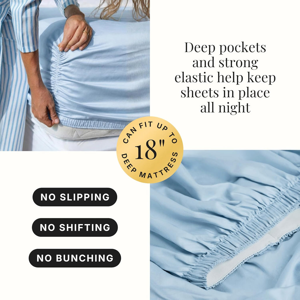 Miracle Made Extra Luxe Soft, Cool-to-the-Touch Cotton Bed Sheet Set, 4-Piece – Silver-Treated, Breathable, Lightweight Bedding – Cali King Size, Sky Blue