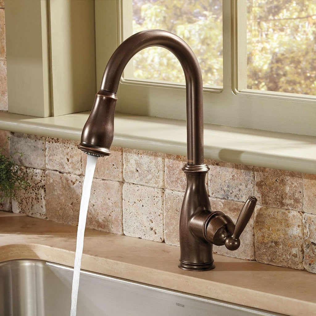 Moen Brantford Oil Rubbed Bronze Traditional One-Handle Kitchen Faucet with Pulldown Sprayer Featuring Power Boost and Reflex Docking System, 7185ORB