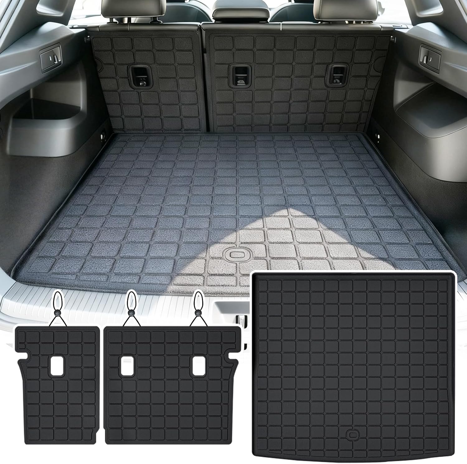 Floor Mats for 2025 2026 Volkswagen Tiguan & Cargo Liners & Backrest Mat,TPE All Weather Protection 1st & 2nd Row Floor Liners with Trunk Mat Covering The Backrest Accessories
