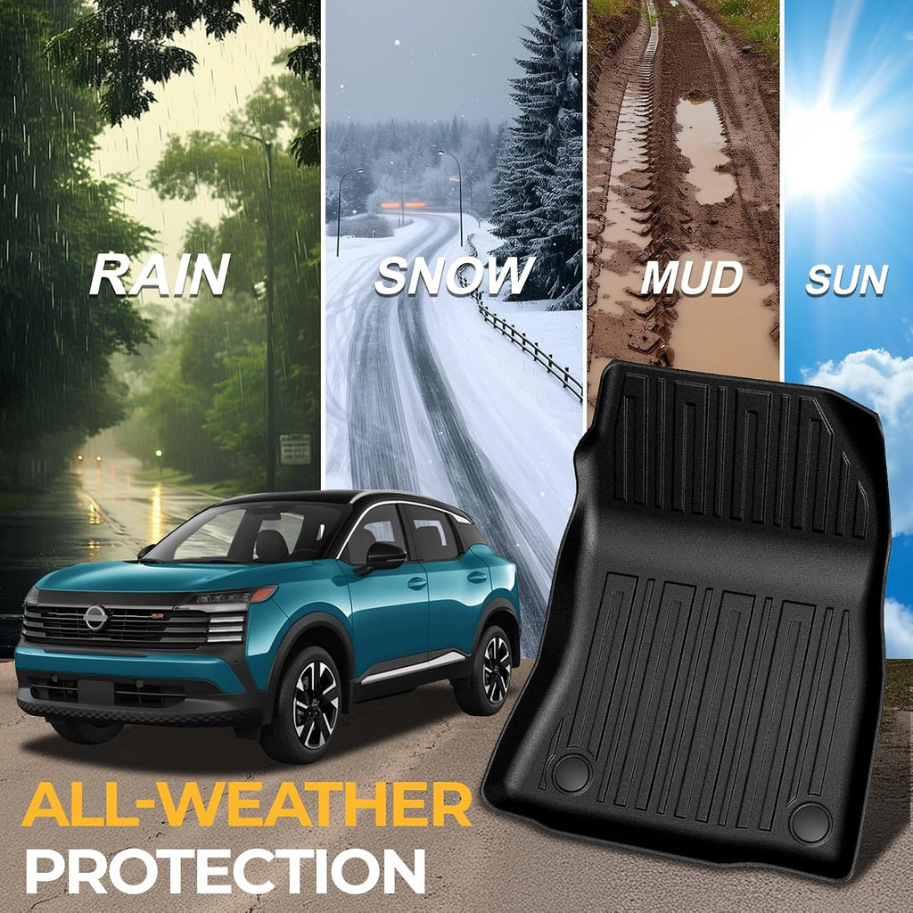 Floor Mats for Nissan Kicks 2025-2026, All Weather Floor Mats Trunk Cargo Liner and Door Sill Guards Accessories, Full Coverage Set (Fit for FWD/AWD)