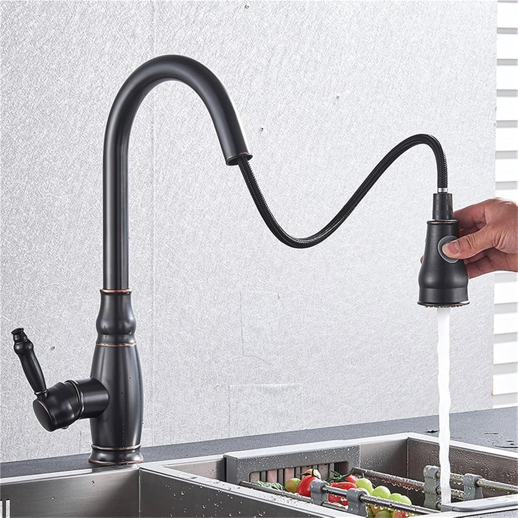 360 Rotation Pull-Out Kitchen Faucet - Hot and Cold Water Sink Mixer Tap for Kitchen(Oil Rubbed Bronze)