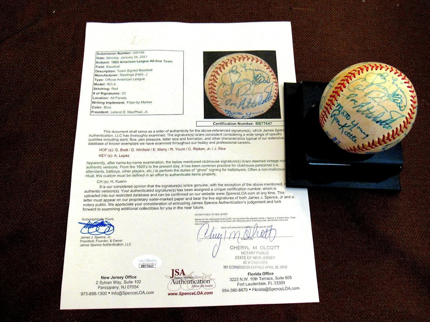 Cal Ripken Jr 1st All-star Rookie Signed Auto 1983 Al All-stars Gu Baseball Jsa - MLB Game Used Baseballs