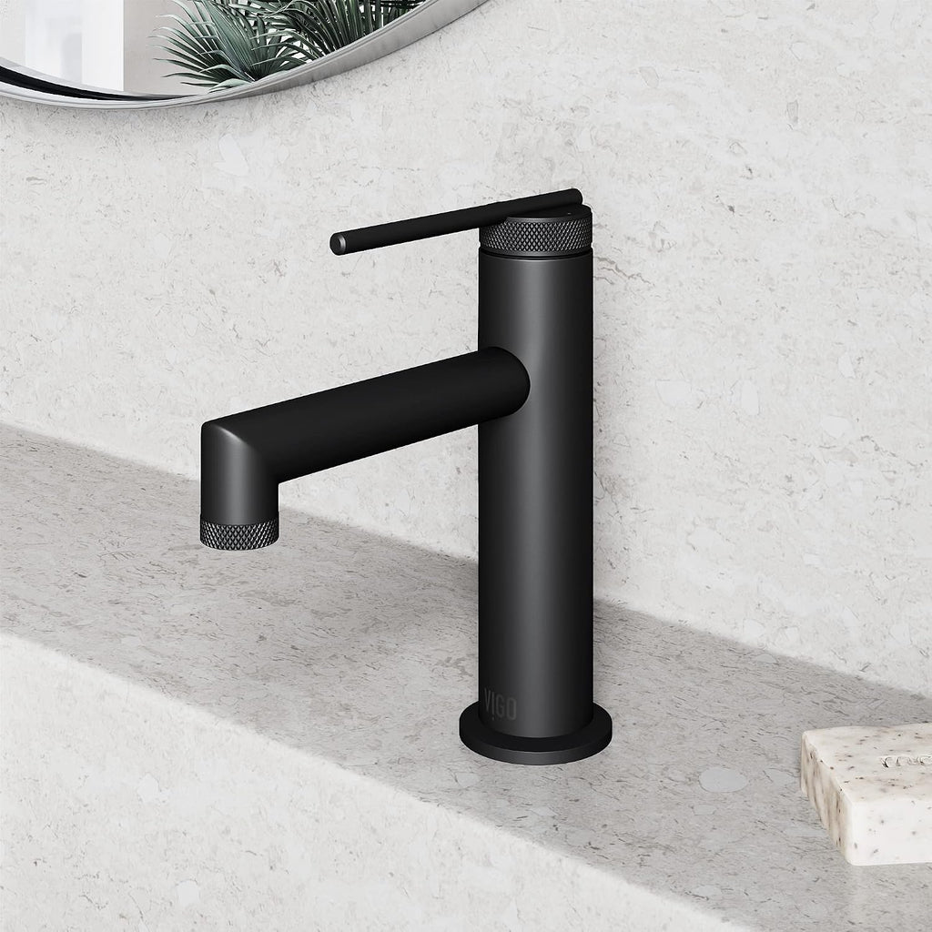 VIGO Sterling Single-Handle Single-Hole Mount Bathroom Sink Faucet, 7-Inch, Matte Black, Modern Design, Solid Brass, 1.2 GPM WaterSense & Ceramic Disc Valve, Corrosion-Resistant