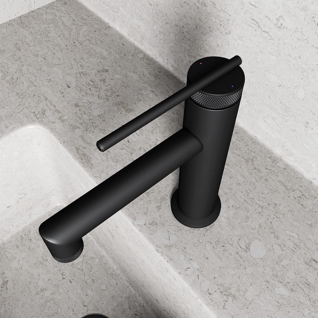 VIGO Sterling Single-Handle Single-Hole Mount Bathroom Sink Faucet, 7-Inch, Matte Black, Modern Design, Solid Brass, 1.2 GPM WaterSense & Ceramic Disc Valve, Corrosion-Resistant