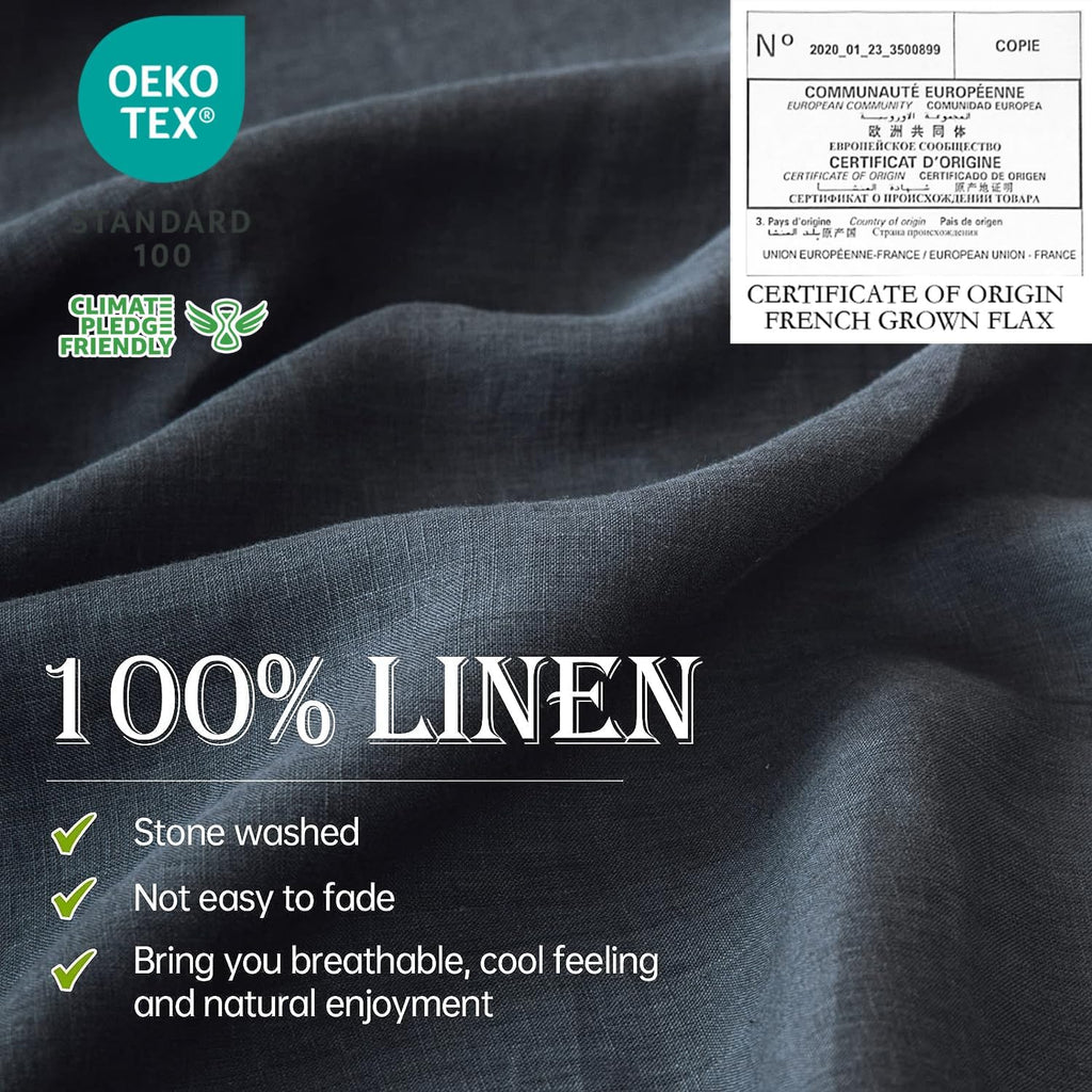 Simple&Opulence 100% Linen Sheet Set 4pcs Basic Style, Deep Pocket, Natural French Washed Flax Solid Color Soft Breathable Bed Sheets - Dark Grey, Queen
