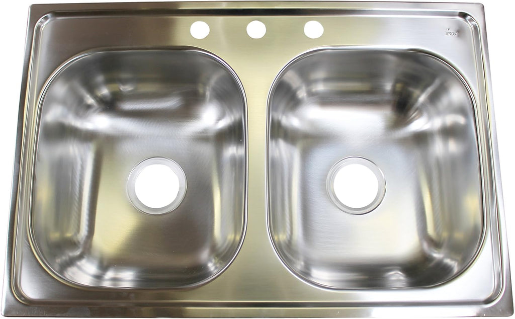 Westbrass S3348B-07 Stainless Steel 50/50 Double Bowl Kitchen Sink Set (Includes: Faucet in Stainless Steel, BADGER 5 Garbage Disposal and Strainer) 33' Stainless Steel