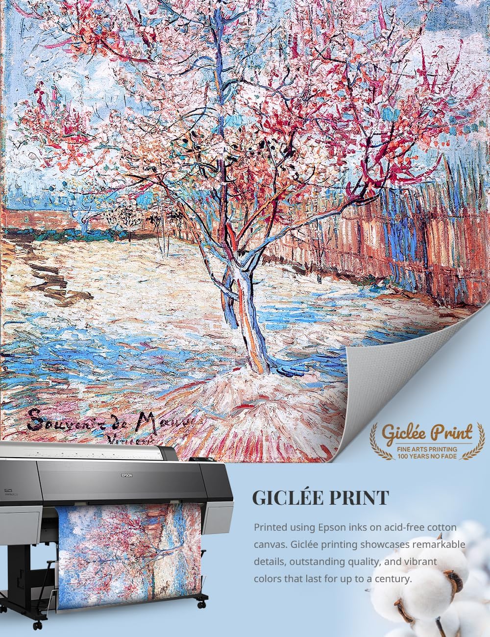IPIC - Vincent Van Gogh's Reminiscence of Mauve, Classic World Art Reproduction. Giclee Prints on Acid Free Cotton Canvas with Solid Wood Frame, Total size: W 24.8' x H 20.8'