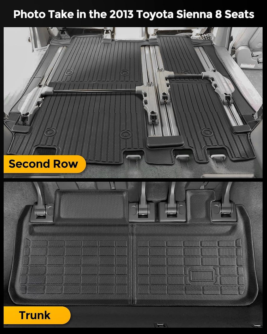 for Toyota Sienna 2020-2013 8 Seater Floor Mats Cargo Liner Trunk Carpet All Weather Heavy Duty TPE Waterproof Anti-Slip Tech Mats for Toyota Sienna 2014 2015 2016 2017 2018 2019 Accessories