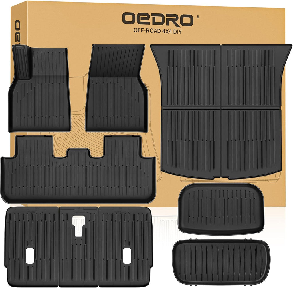 OEDRO Floor Mats for 2025 2026 Tesla New Model Y Juniper, All Weather TPE Car Floor Liners with Front Rear Cargo Liner and Seatback Cover Protector Accessories, 1st and 2nd Row with Backrest Mats