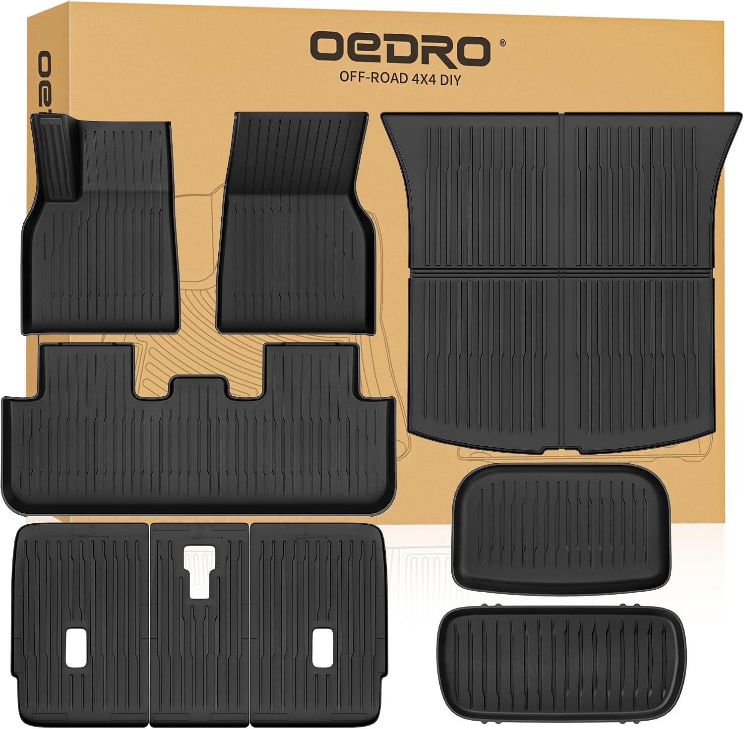 OEDRO Floor Mats for 2025 2026 Tesla New Model Y Juniper, All Weather TPE Car Floor Liners with Front Rear Cargo Liner and Seatback Cover Protector Accessories, 1st and 2nd Row with Backrest Mats