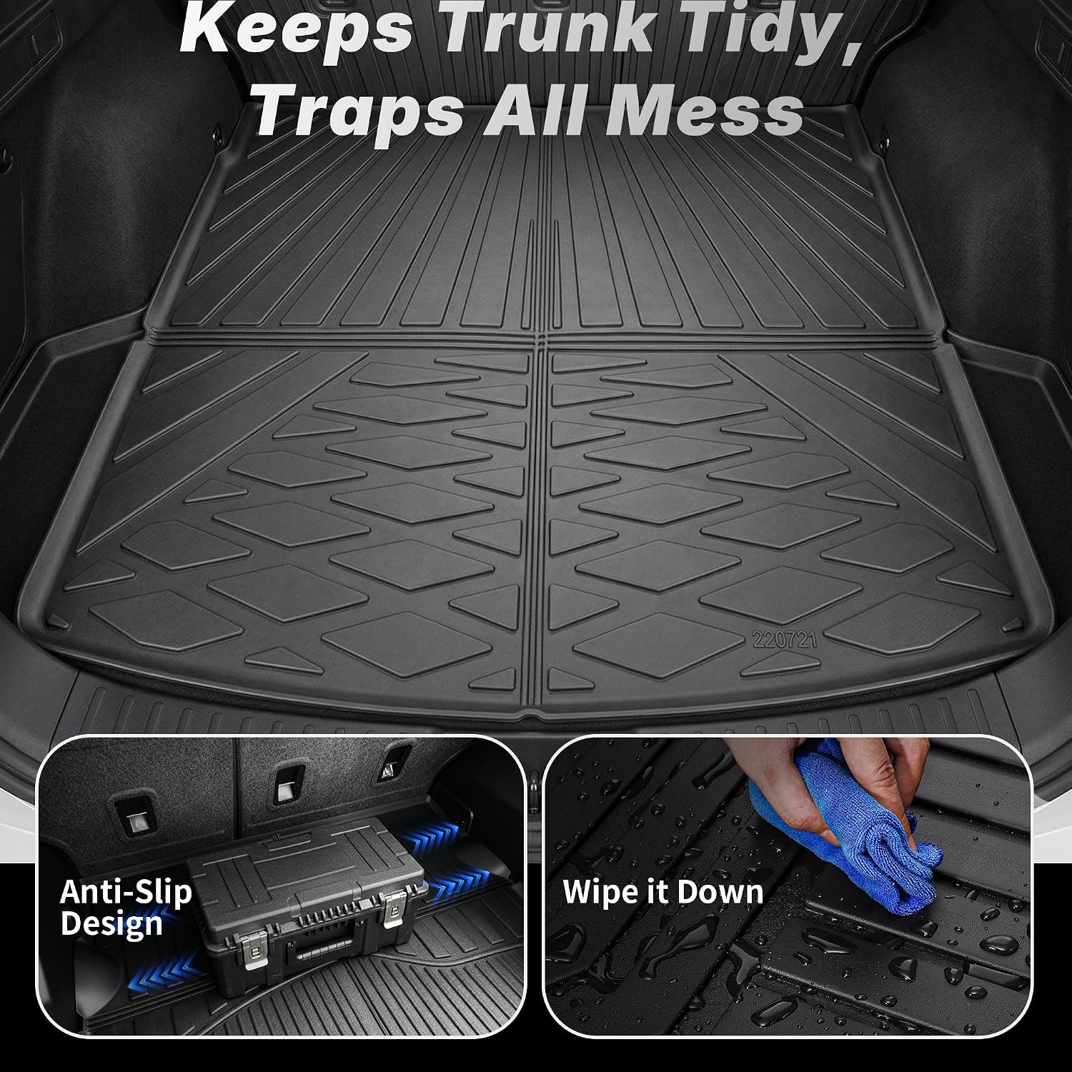 OEDRO Floor Mats Set Fit for 2017-2022 Honda CR-V (NOT for Hybrid), TPE All-Weather Custom Fit for Front, Rear & Cargo Mat in Upper(Highest) Position, Honda CRV Mats Accessories, Black