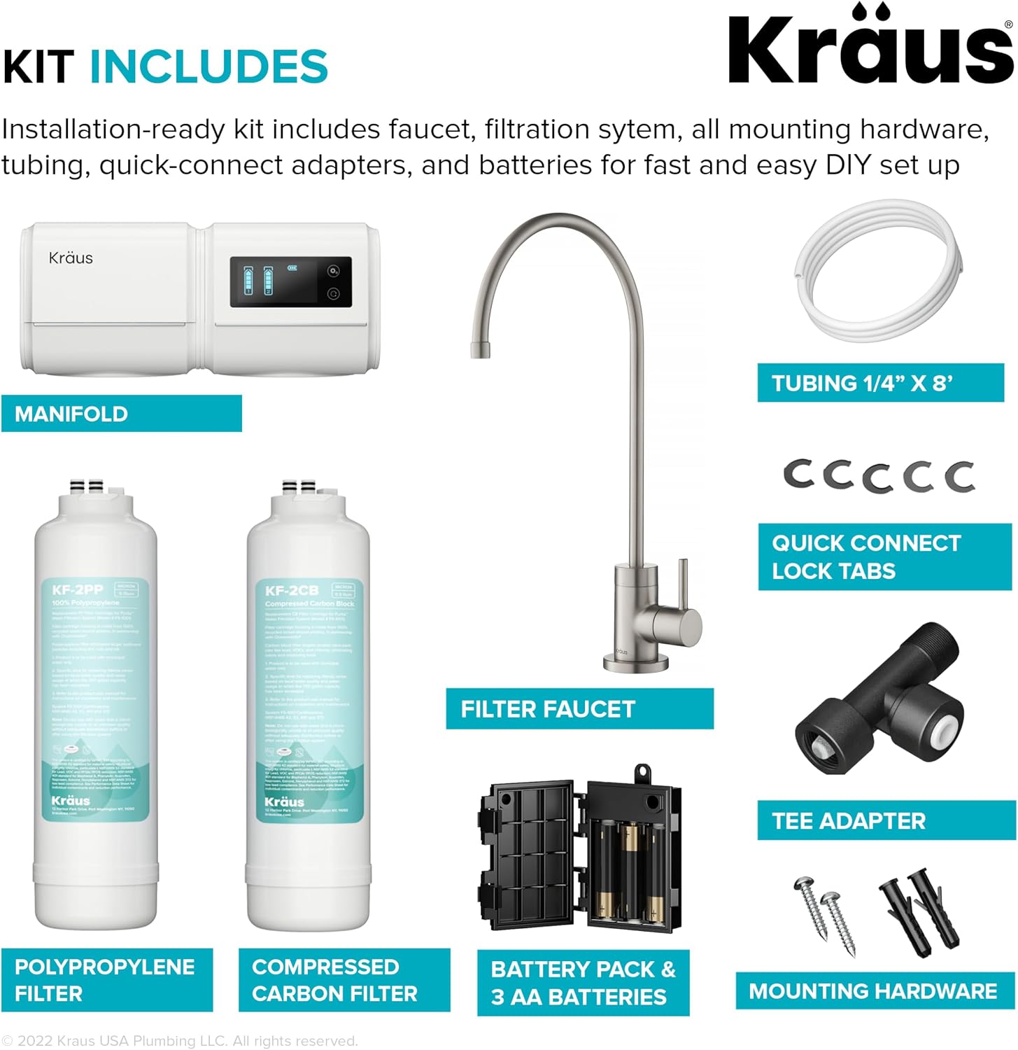 KRAUS Purita 2-Stage Under-Sink Water Filter System with Single Handle Drinking Water Filter Faucet, Spot-Free Stainless Steel