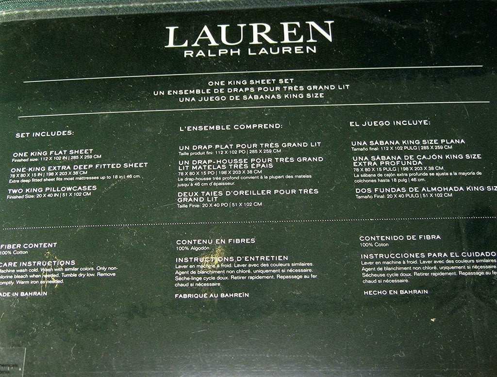 Lauren Ralph Lauren 4 Piece King Size Sheet Set Bumblebees,Flowers and Hives 100% Cotton