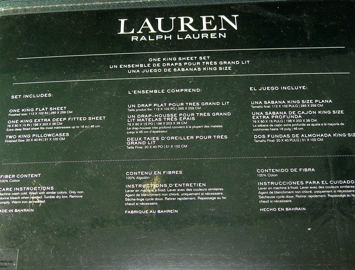 Lauren Ralph Lauren 4 Piece King Size Sheet Set Bumblebees,Flowers and Hives 100% Cotton