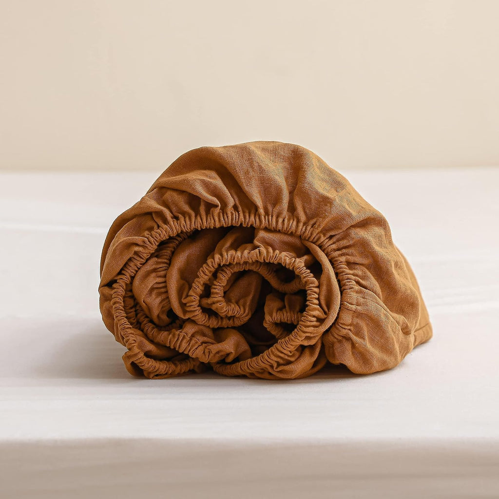 Simple&Opulence 100% Linen Sheets King Size Set, 6 Pcs Natural French Linen Bed Sheets, Breathable Soft Durable Bedding Set for All Season (Rust, King)