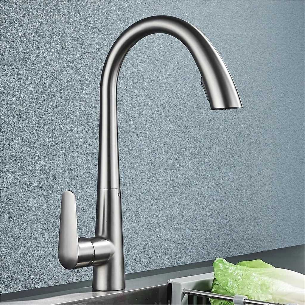 Kitchen Faucet Flexible Pull Out Mixer Tap Deck Mounted 360 Swivel 2 Mode Hot Cold Water Faucets(Gray)