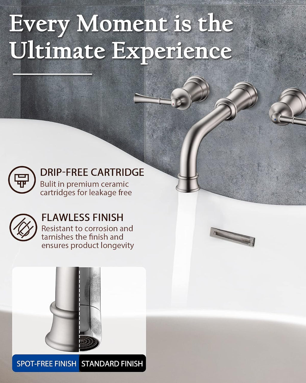 Wall Mount Tub Filler with Rough-in Valve, High Flow Brass Roman Tub Faucet 2 Handle Wall Mounted Bathtub Faucet 360° Swivel Spout, Brushed Nickel(B2306-BN)