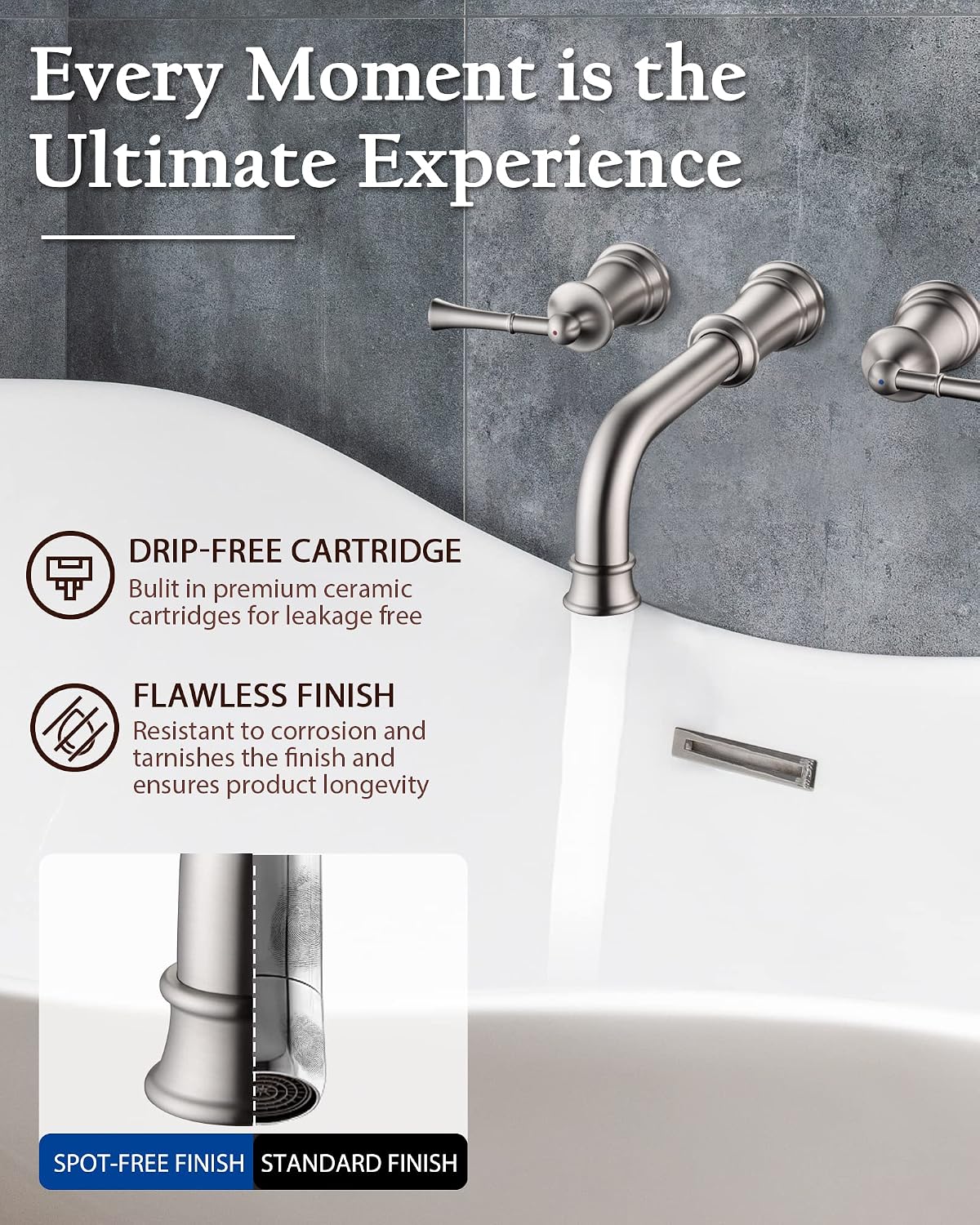 Wall Mount Tub Filler with Rough-in Valve, High Flow Brass Roman Tub Faucet 2 Handle Wall Mounted Bathtub Faucet 360° Swivel Spout, Brushed Nickel(B2306-BN)