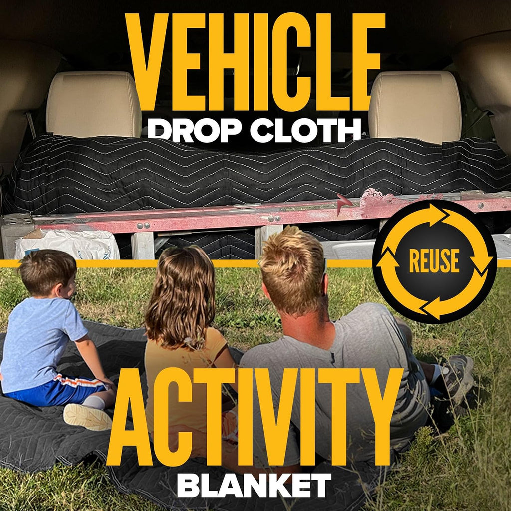 US Cargo Control Moving Blankets 72'x80' 24-Pack, (65 lbs/doz weight), Heavy Duty Packing Blankets for Moving Furniture, Shipping, and Storage, Black Quilted Furniture Pads, MBDELUXE Econo Deluxe
