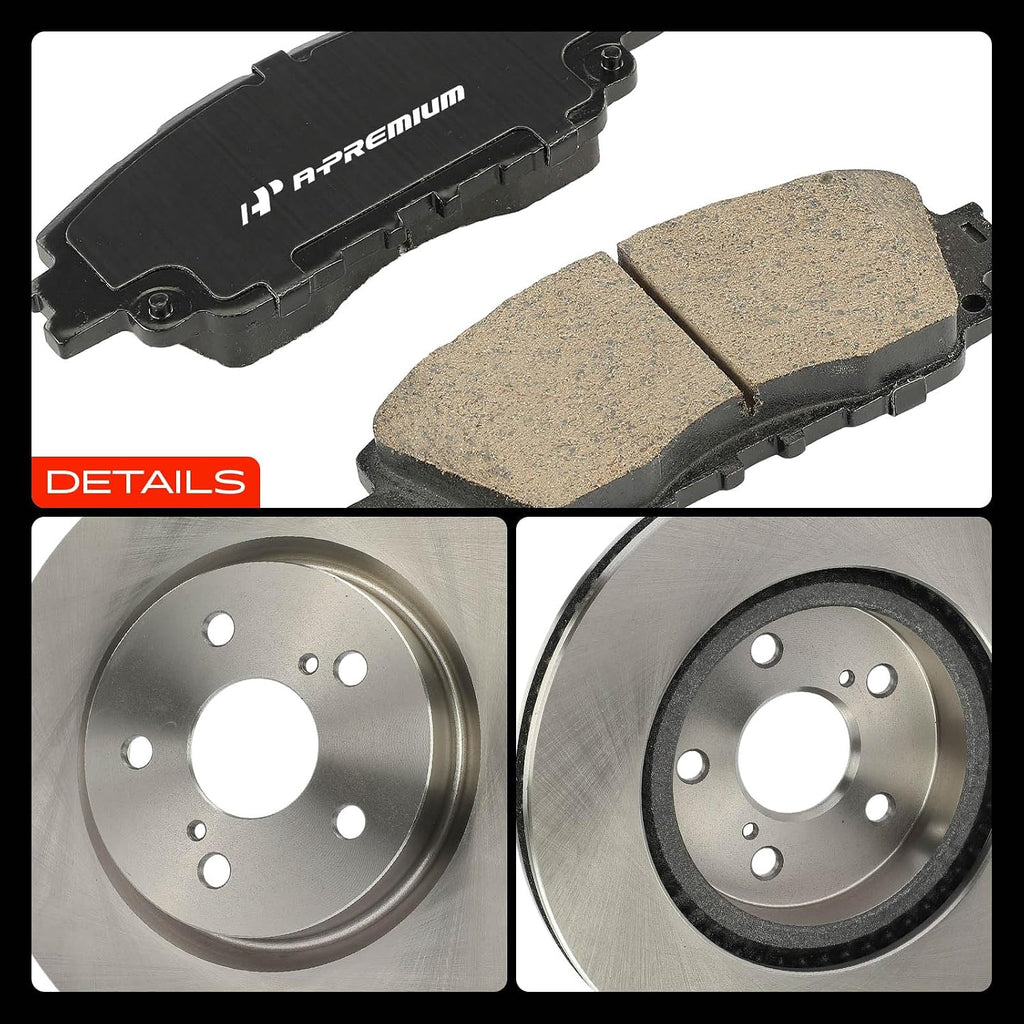 A-Premium 12.00 inch (305 mm) Front Vented Disc Brake Rotors + Ceramic Pads Kit Compatible with Select Toyota and Lexus Models - Camry, RAV4, Corolla Cross, Avalon, Venza, C-HR, ES350, UX200, 6-PC Set