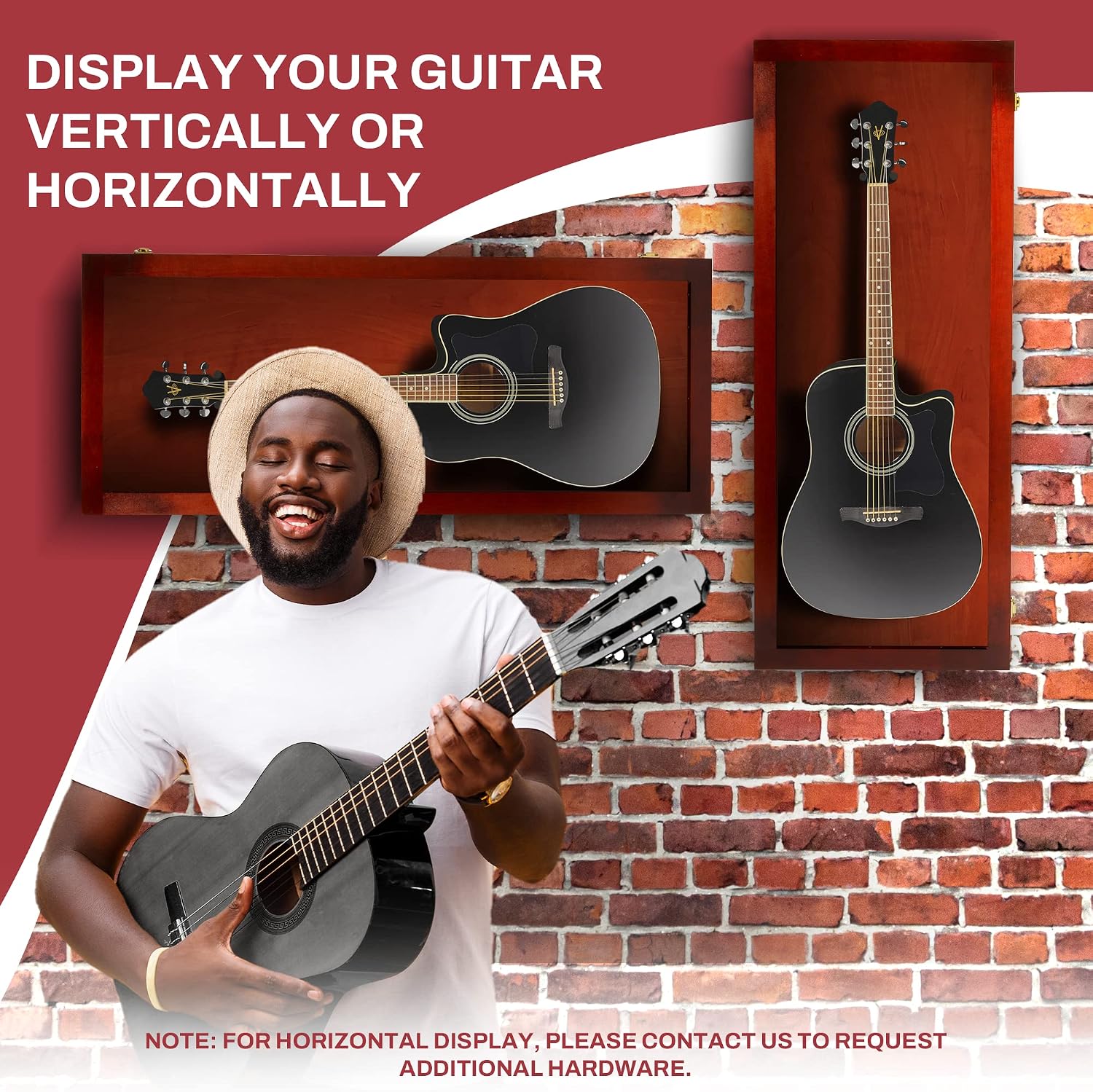 PENNZONI Acoustic Guitar Display Case - Acrylic Acoustic Guitar Case - Guitar Display Case Wall Mount Made from Hardwood Frame & Clear Acrylic - Cherry w/No Felt