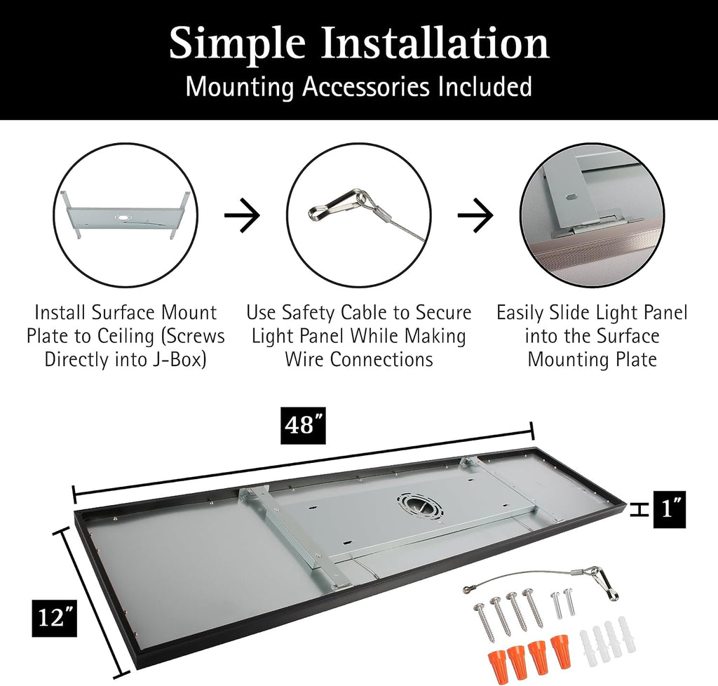 Ultralux 1x4 ft Surface Mount Ceiling Light Panel – Slim, Edge Lit, Flush Mount Flat Panel for Kitchen, Home & Office - TRIAC Dimmable, 3CCT Adjustable Color Temperature (Matte Black, 2 Pack)