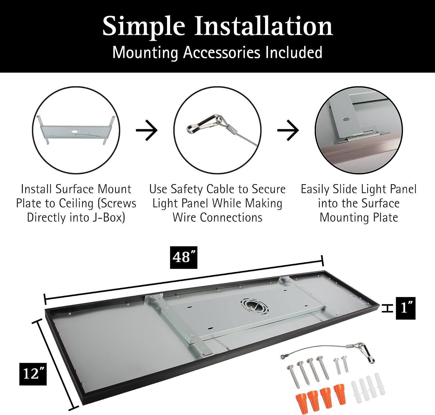 Ultralux 1x4 ft Surface Mount Ceiling Light Panel – Slim, Edge Lit, Flush Mount Flat Panel for Kitchen, Home & Office - TRIAC Dimmable, 3CCT Adjustable Color Temperature (Matte Black, 2 Pack)