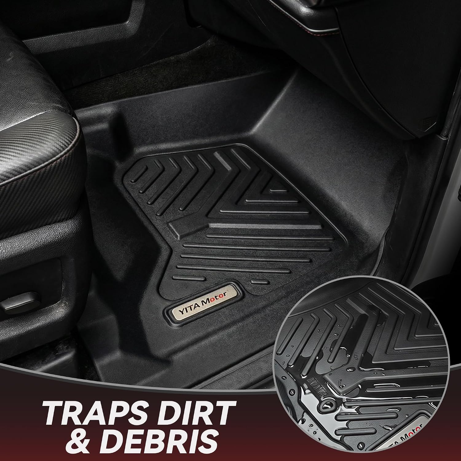 YITAMOTOR Floor Mats Compatible with 2014-2018 Chevy Silverado Double Cab 1500 / GMC Sierra 1500 Double Cab, 2015-2019 2500 HD/3500 HD, Custom Fit All Weather Floor Liners Accessories , 1st & 2nd Row