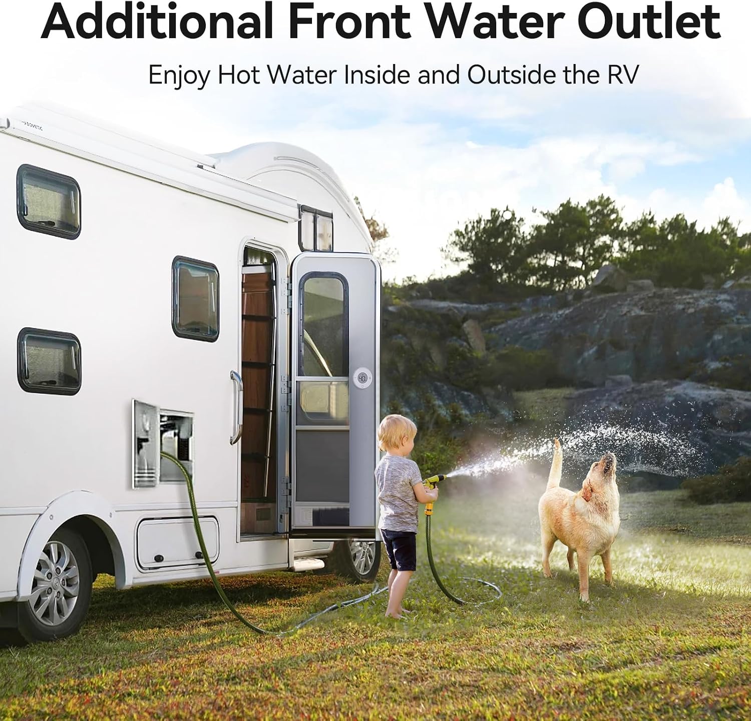 RV Tankless Water Heater Propane, MYACUC High Altitude Available CSA Certified Instant On Demand Hot Water Heater with 15' x 15' Door for Camper, Outside & Inside Dual Water Outlet
