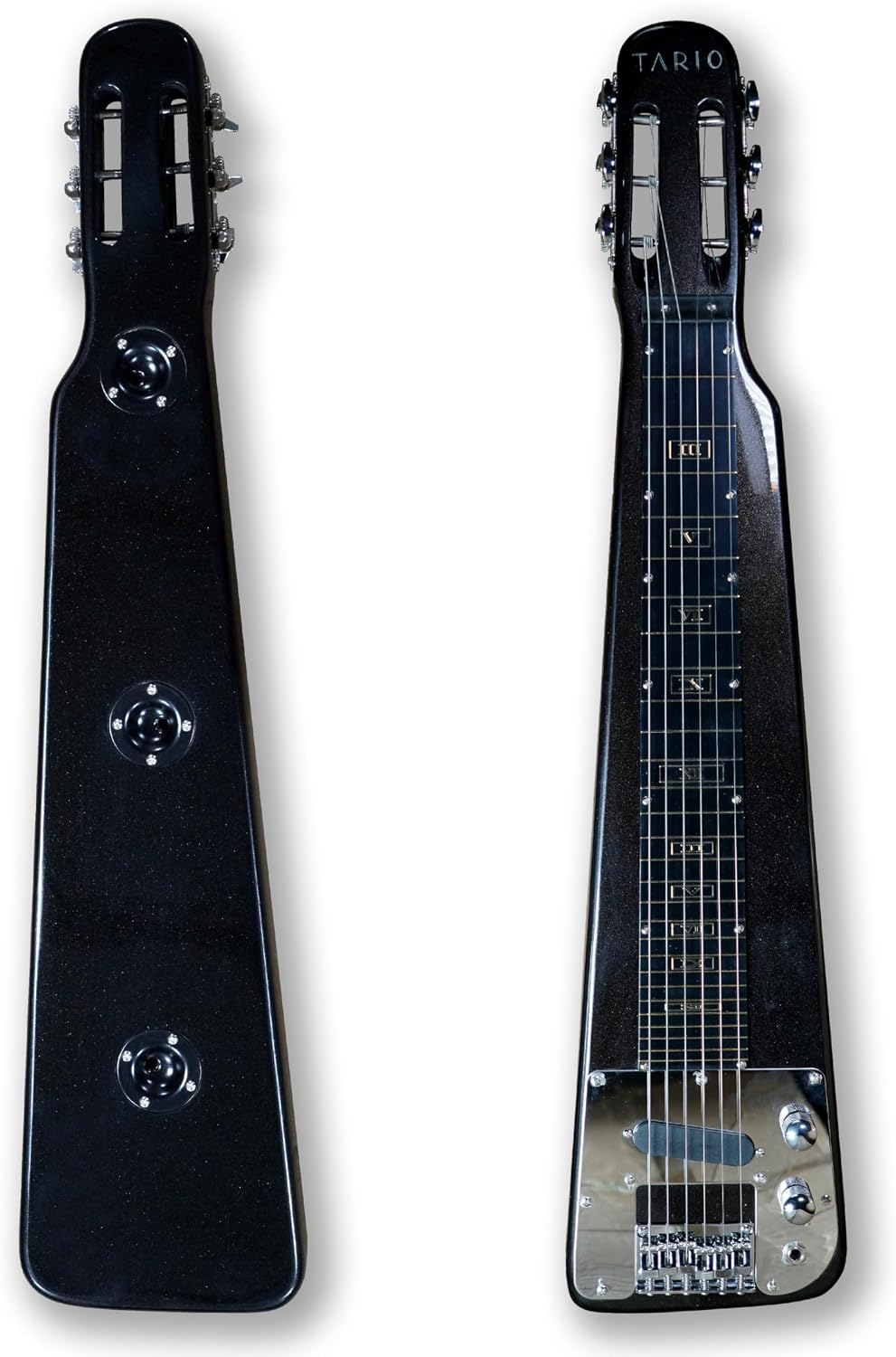 TARIO Lap Steel Guitar 6 String Slotted Head Stock Electric Slide Guitars With Gig bag (Black)