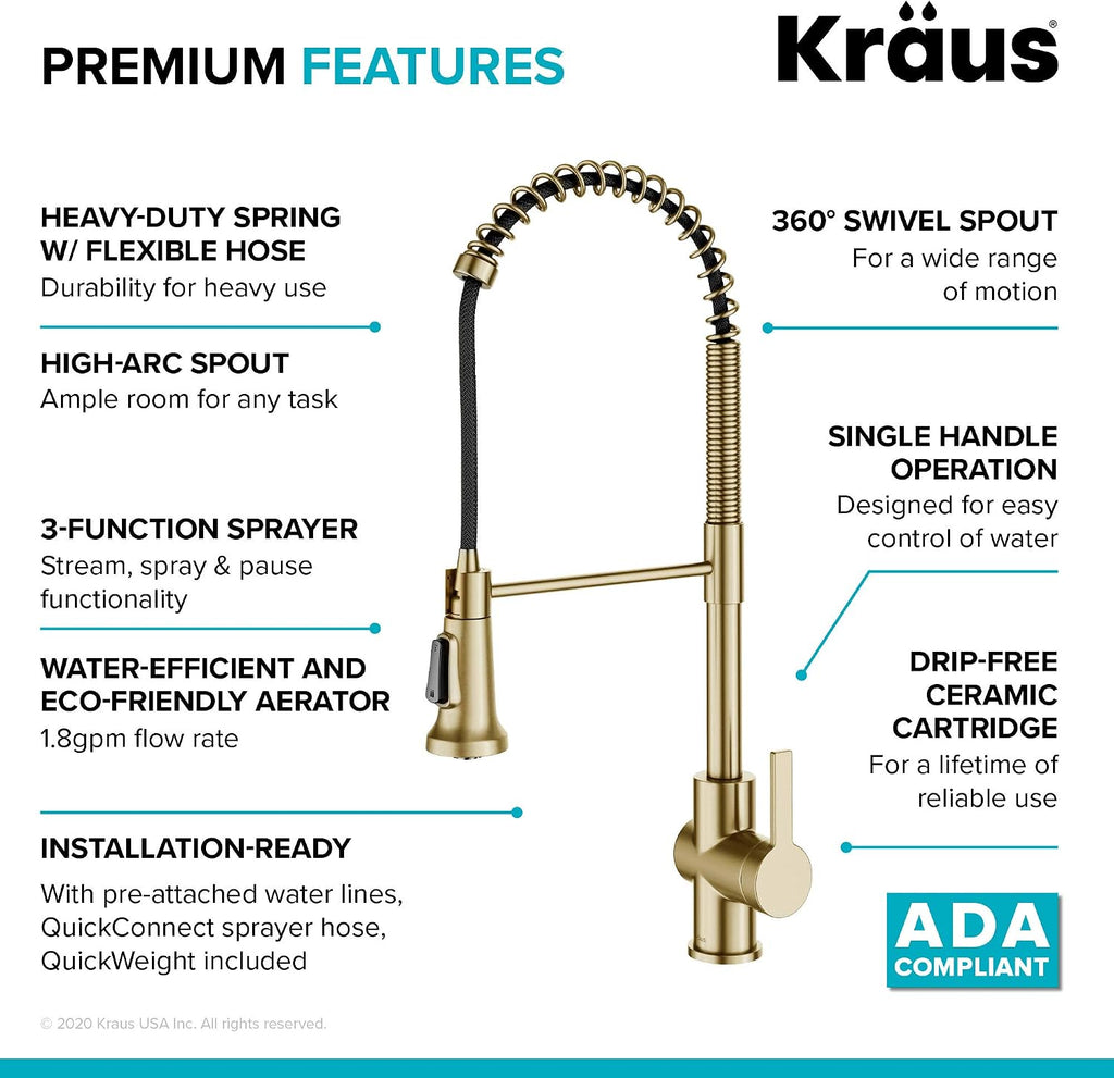 KRAUS Britt 2nd Gen Commercial Style Pull-Down Single Handle Kitchen Faucet in Spot Free Antique Champagne Bronze, KPF-1691SFACB